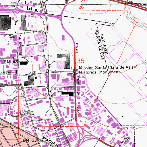 Topographic Map of Mission Santa Clara De Asis Historical Monument, CA