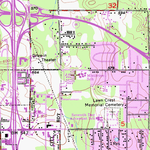 Topographic Map of Mistletoe Elementary School, CA