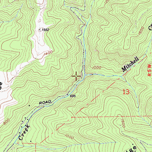 Topographic Map of Mitchell Creek, CA