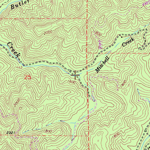 Topographic Map of Mitchell Creek, CA