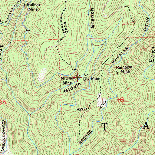 Topographic Map of Mitchell Mine, CA
