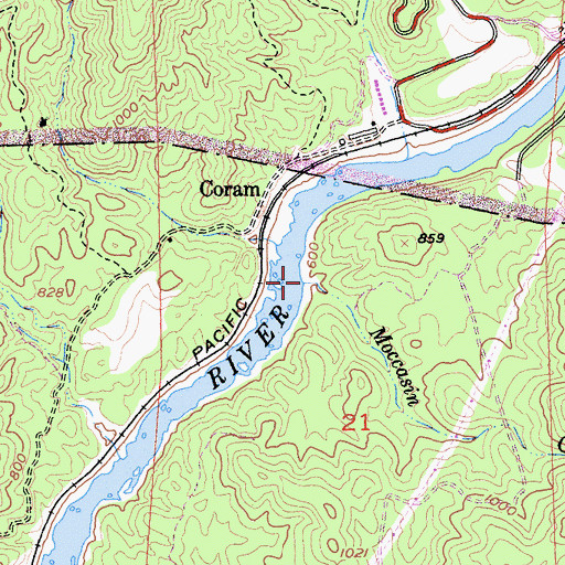 Topographic Map of Moccasin Creek, CA