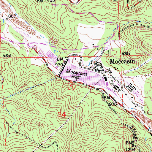 Topographic Map of Moccasin Reservoir, CA