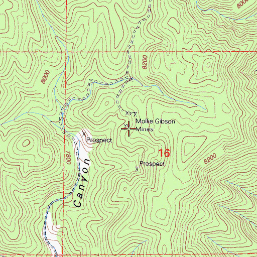 Topographic Map of Mollie Gibson Mines, CA