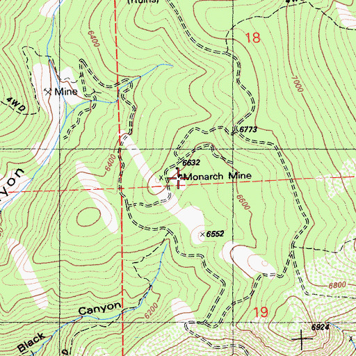 Topographic Map of Monarch Mine, CA