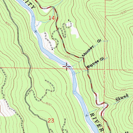 Topographic Map of Monkey Gulch, CA