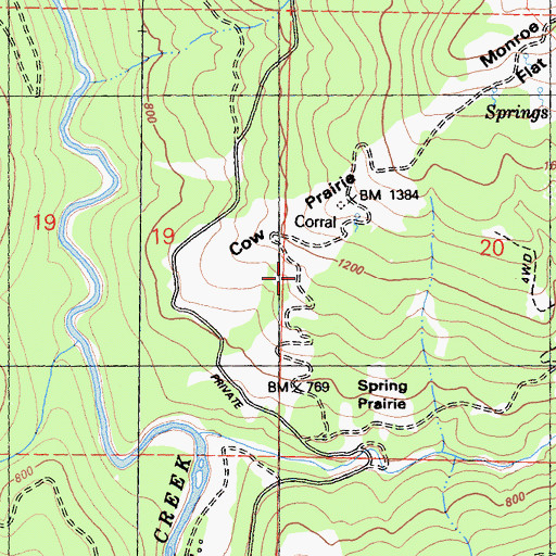 Topographic Map of Cow Prairie, CA