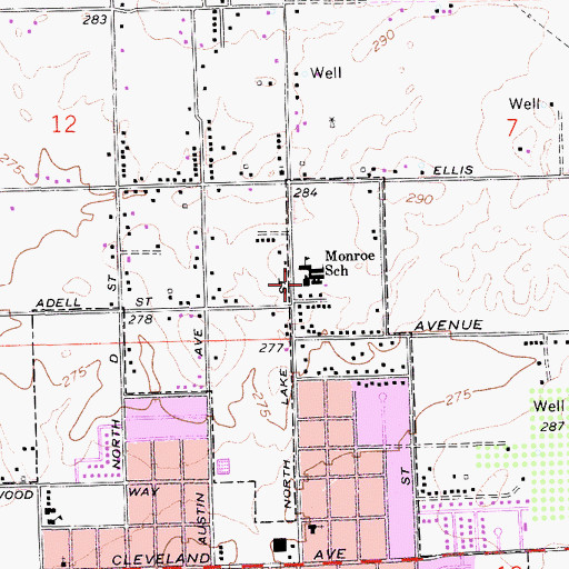 Topographic Map of James Monroe Elementary School, CA