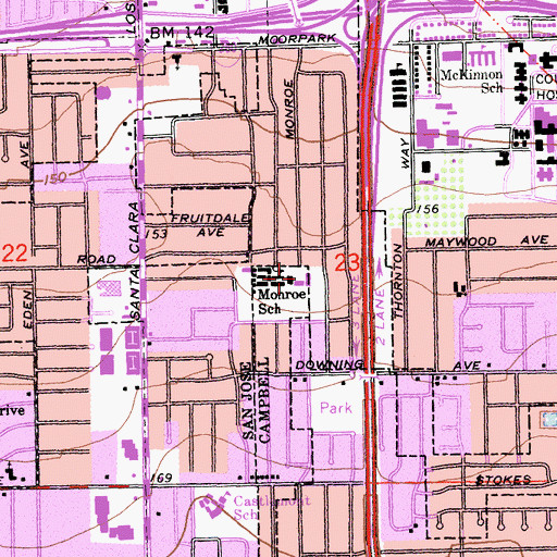 Topographic Map of Monroe Middle School, CA