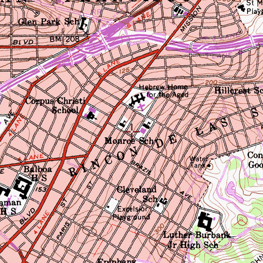 Topographic Map of Monroe Elementary School, CA