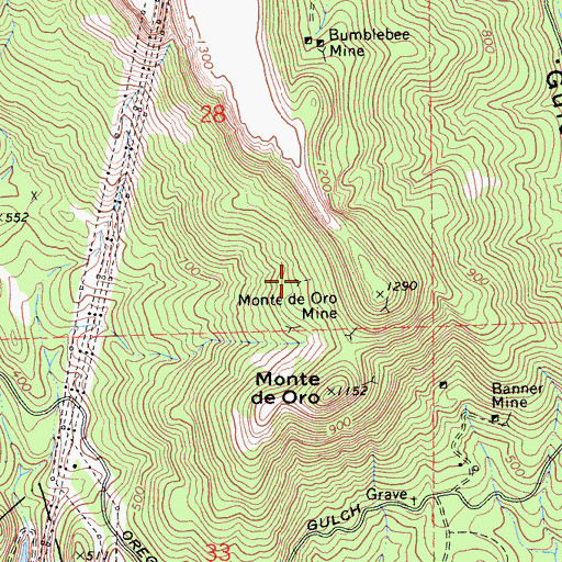 Topographic Map of Monte de Oro Mine, CA