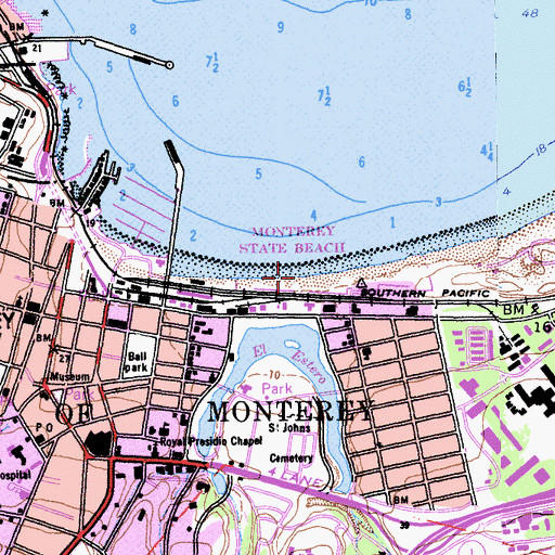 Topographic Map of Monterey State Beach, CA