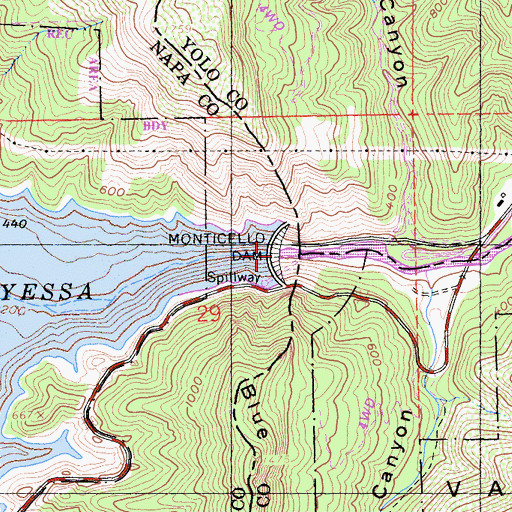 Topographic Map of Monticello Dam, CA
