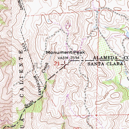 Topographic Map of Monument Peak, CA