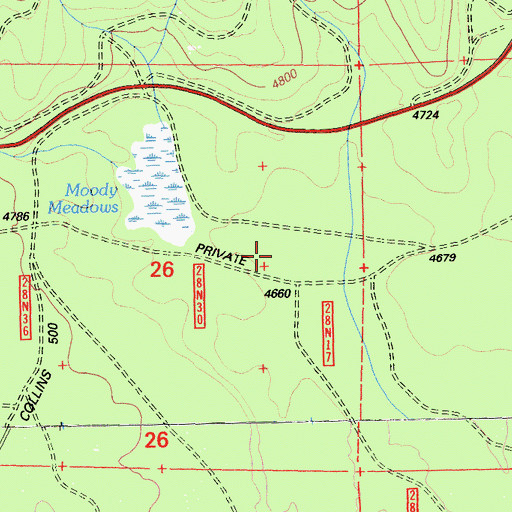 Topographic Map of Moody Meadows, CA