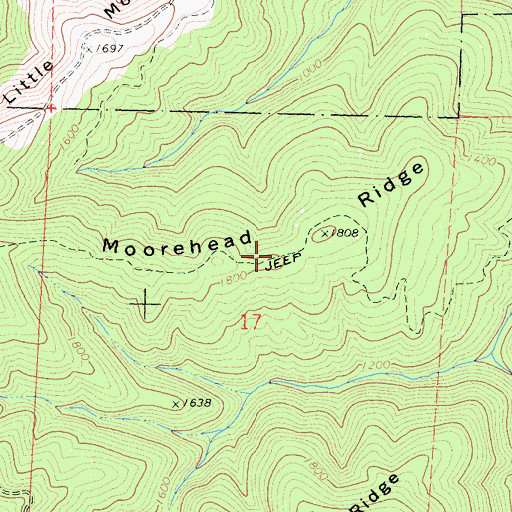Topographic Map of Moorehead Ridge, CA