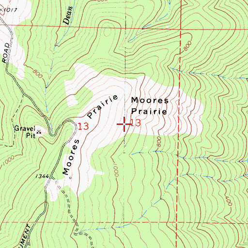 Topographic Map of Moores Prairie, CA