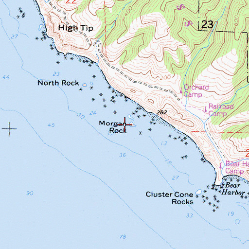 Topographic Map of Morgan Rock, CA