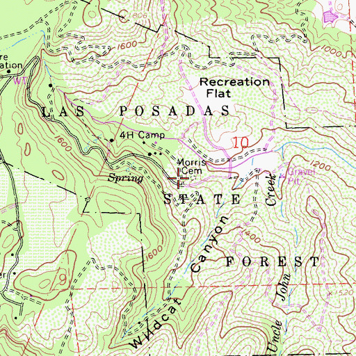 Topographic Map of Morris Cemetery, CA