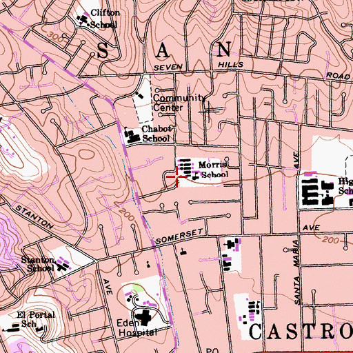 Topographic Map of A B Morris Junior High School (historical), CA