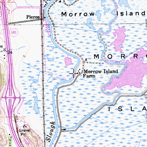 Topographic Map of Morrow Island Farm, CA