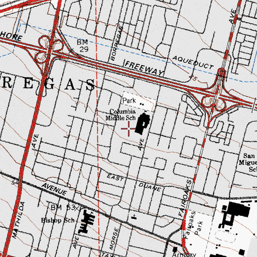 Topographic Map of Columbia Middle School, CA
