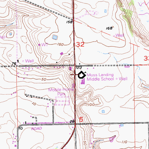 Topographic Map of Moss Landing Middle School, CA