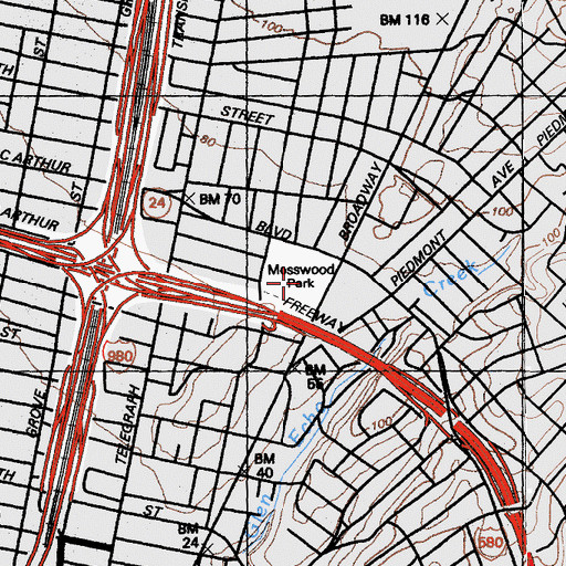 Topographic Map of Mosswood Park, CA