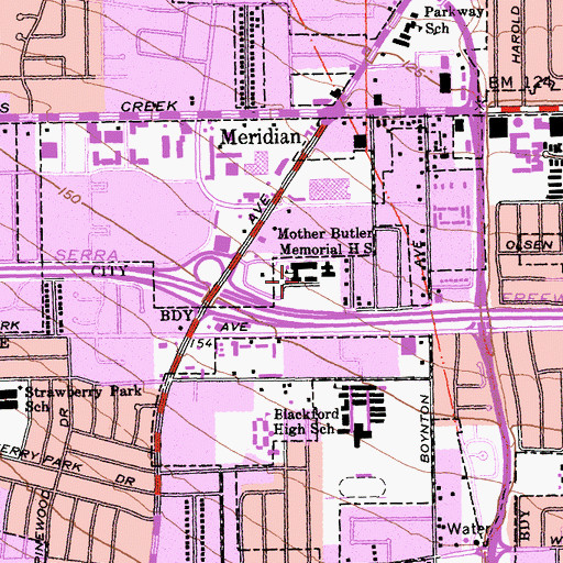 Topographic Map of Mother Butler Memorial High School (historical), CA