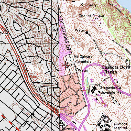 Topographic Map of Mount Calvary Cemetery, CA