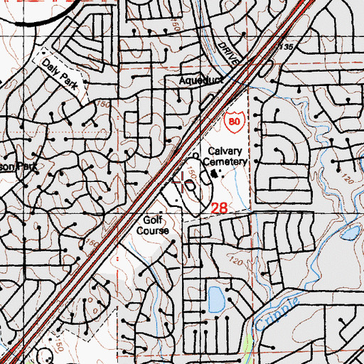Topographic Map of Calvary Catholic Cemetery, CA