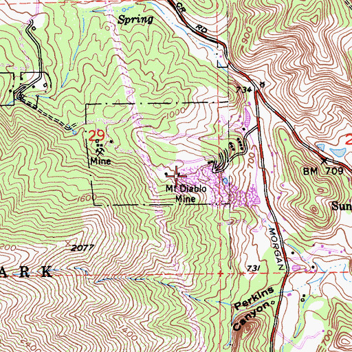 Topographic Map of Mount Diablo Mine, CA