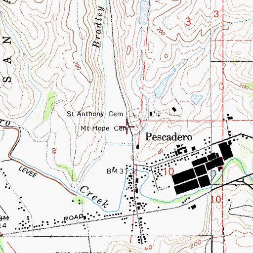 Topographic Map of Mount Hope Cemetery, CA