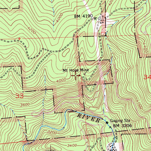 Topographic Map of Mount Hope Mine, CA