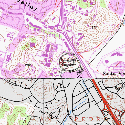 Topographic Map of Mount Olivet Cemetery, CA