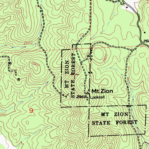 Topographic Map of Mount Zion State Forest, CA