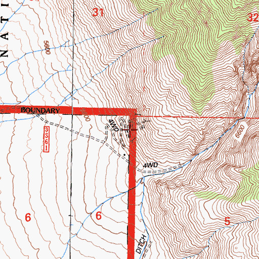 Topographic Map of Mountain View and Proctor Mine, CA