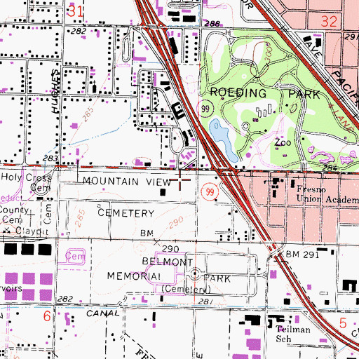 Topographic Map of Mountain View Cemetery, CA