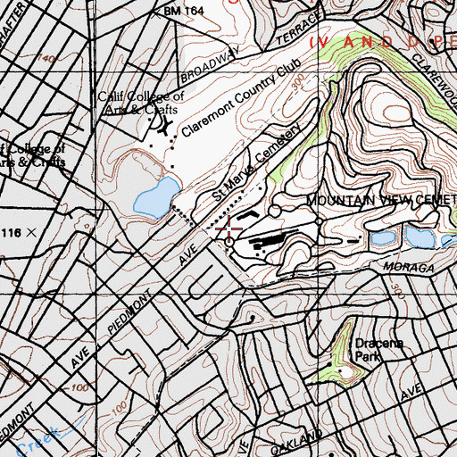 Topographic Map of Mountain View Cemetery, CA