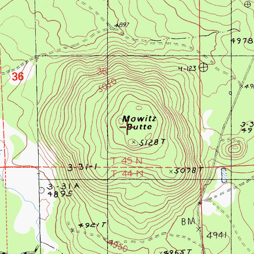 Topographic Map of Mowitz Butte, CA