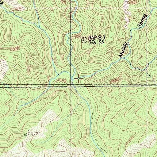 Topographic Map of Muddy Spring Creek, CA
