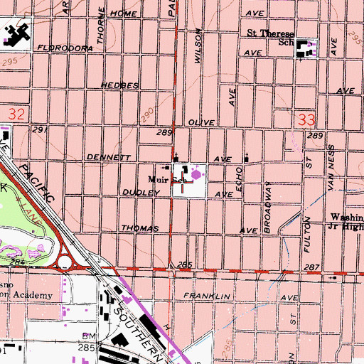 Topographic Map of Muir Elementary School, CA