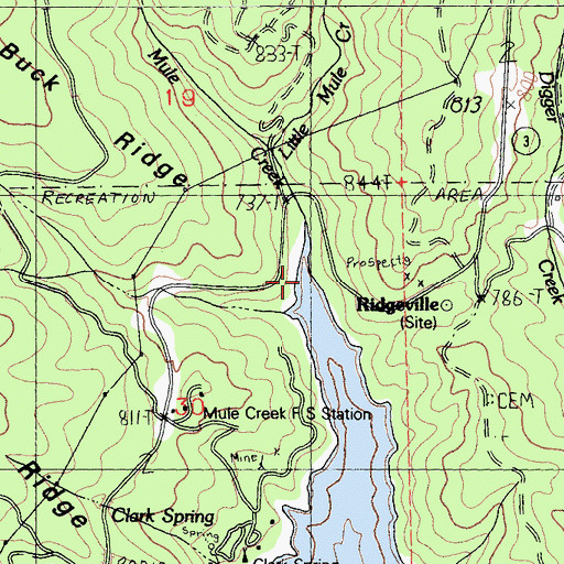 Topographic Map of Mule Creek, CA
