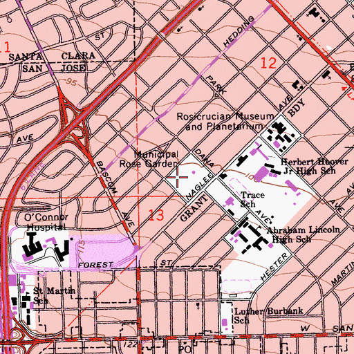 Topographic Map of Municipal Rose Garden, CA