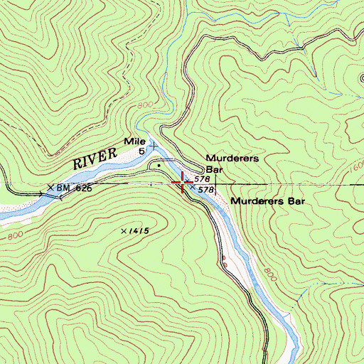 Topographic Map of Murderers Bar, CA