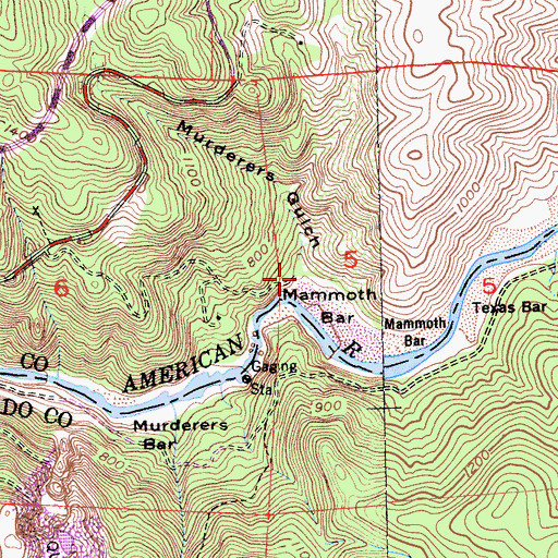 Topographic Map of Murderers Gulch, CA