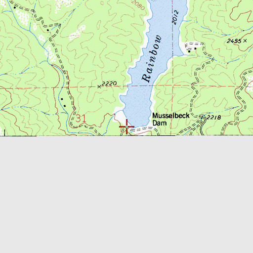 Topographic Map of Musselbeck Dam, CA