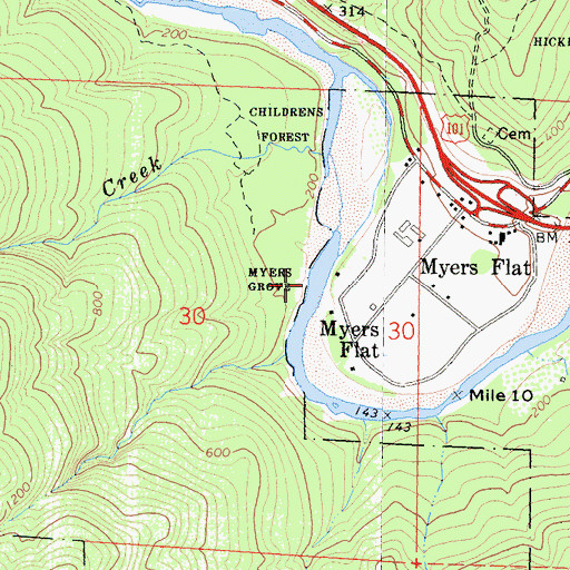Topographic Map of Myers Grove, CA