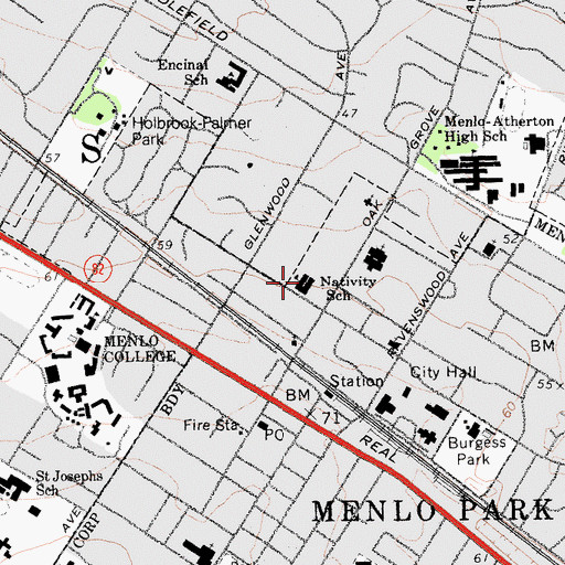 Topographic Map of Nativity Catholic School, CA