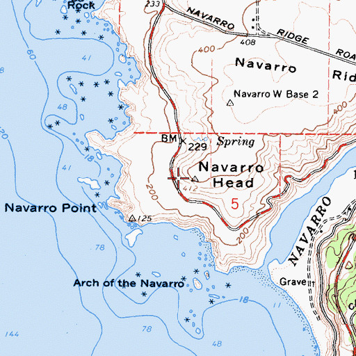 Topographic Map of Navarro Head, CA
